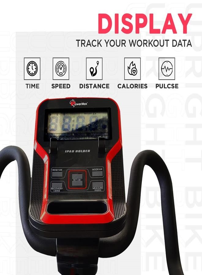 PowerMax Fitness PowerMax Fitness® BU-650 Magnetic Upright Exercise Bike for Home Use [6Kg Flywheel, Max User Weight 120kg, LCD Display, 8-Level Adjustable Resistance & Anti-slip Pedal] Black colour  - Image 3