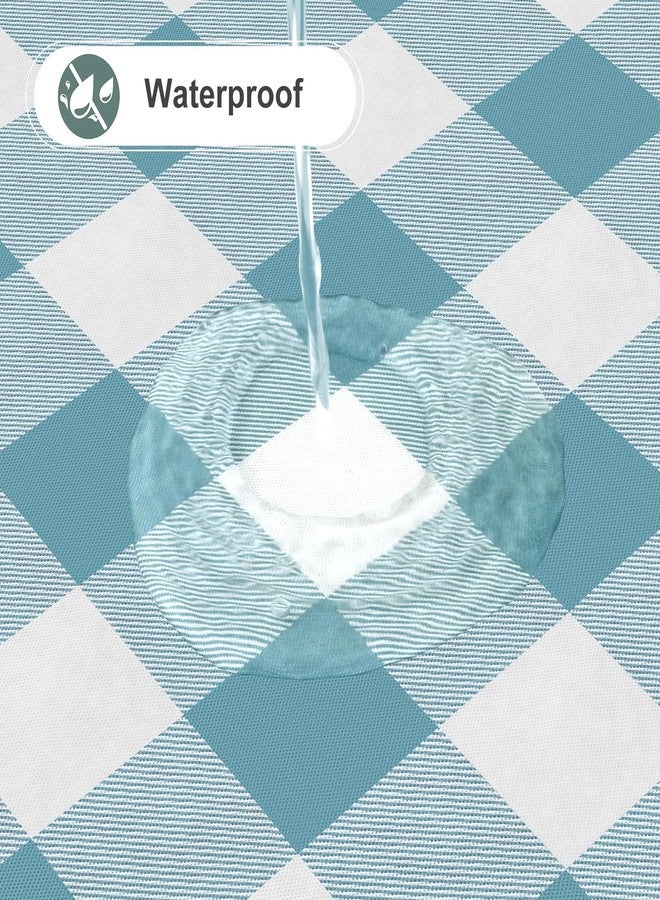 misaya Round Waterproof Vinyl Table Cloth, Buffalo Flannel Backed Tablecloth, Wipeable Plastic Table Cover for Dinner, Kitchen, Picnic (60", Aquamarine and White) - Image 2