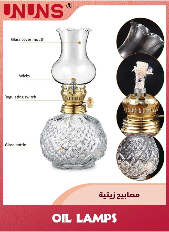 UNUNS Oil Lamps,Glass Kerosene Oil Lamp Lantern for Home Tabletop Decor Emergency Lighting,Vintage Hurricane Lamp for Home Desktop Decor Emergency,Crystal Style  - Image 3