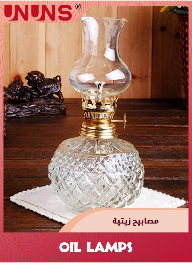 UNUNS Oil Lamps,Glass Kerosene Oil Lamp Lantern for Home Tabletop Decor Emergency Lighting,Vintage Hurricane Lamp for Home Desktop Decor Emergency,Crystal Style  - Image 5