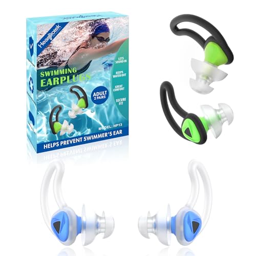 Hearprotek Swimmer Ear Plugs 2 Pairs Customfit Water Protection Adult Swimming earplugs for Swimmers Pool Shower Bathing and Other Water SportsBlueGreen