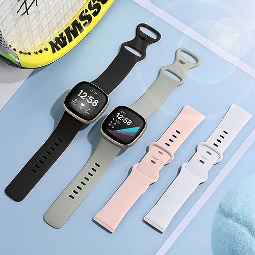 Getino Compatible with Fitbit Sense/Sense 2 Bands, Versa 4/3 Bands for Women/Men, Silicone Sport Accessories, Large Black/Gray/Pink/White - Image 3