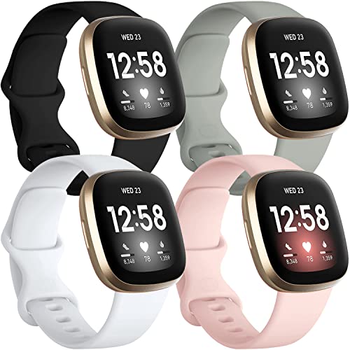 Getino Compatible with Fitbit Sense/Sense 2 Bands, Versa 4/3 Bands for Women/Men, Silicone Sport Accessories, Large Black/Gray/Pink/White - Image 1