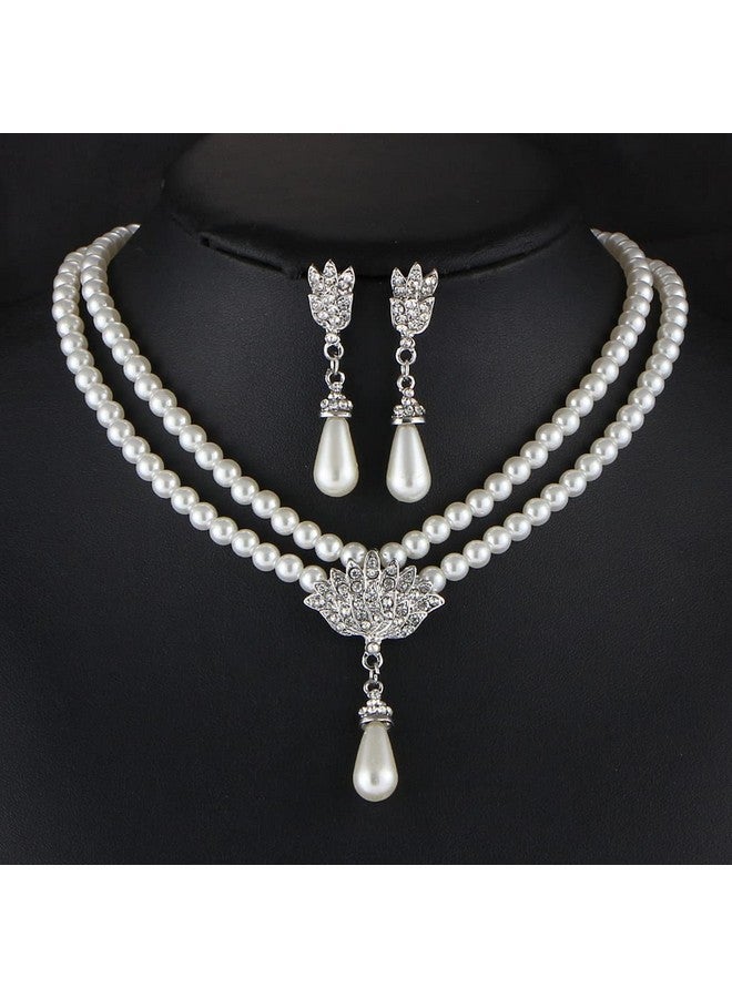 Asooll Bridal Pearl Necklace Earring Set Silver Rhinestone Wedding Jewelry Set Bride Choker Necklace Accessories For Women(Set Of 3) - Image 5