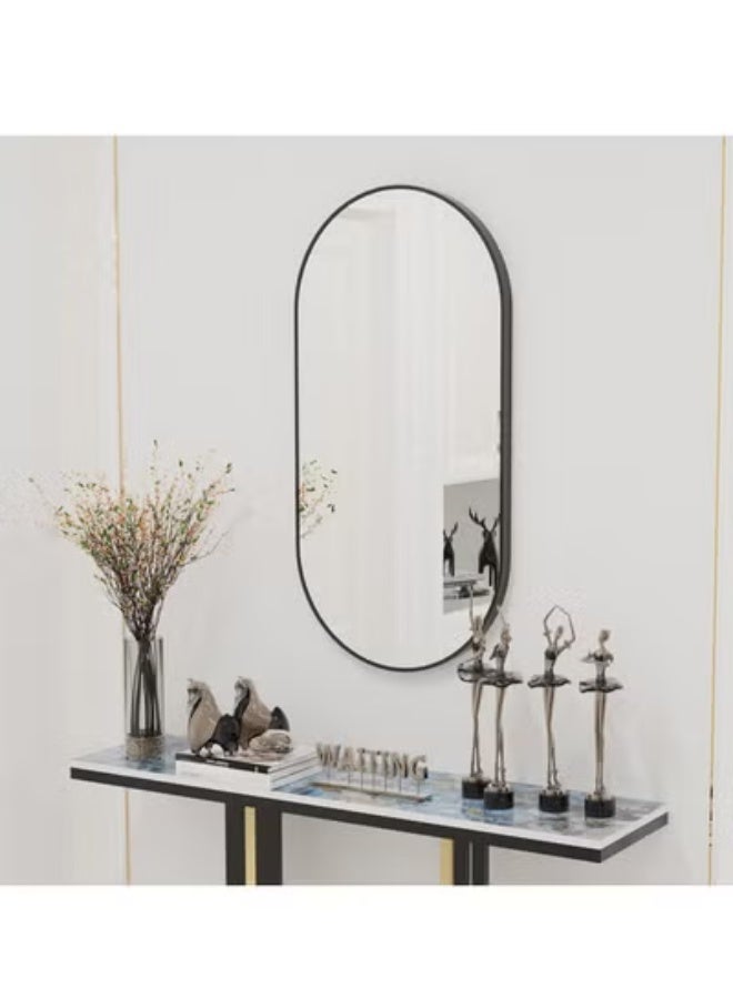 Beauenty Oval Wall Mirror Black: 100x60cm Modern Metal Framed Vanity Accent Pill-Shaped Mirror for Bathroom, Entryway Hall, Living Room, Bedroom, Wall Decor, Horizontal or Vertical - Image 1