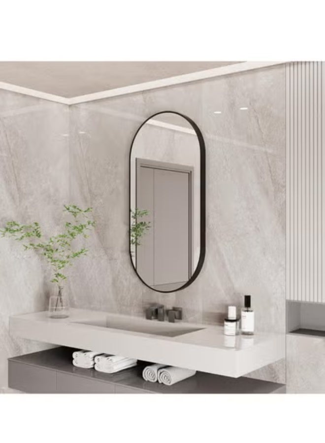 Beauenty Oval Wall Mirror Black: 100x60cm Modern Metal Framed Vanity Accent Pill-Shaped Mirror for Bathroom, Entryway Hall, Living Room, Bedroom, Wall Decor, Horizontal or Vertical - Image 3