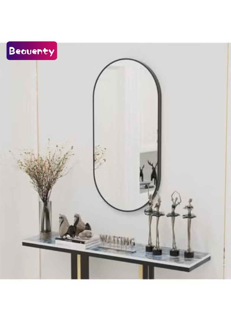 Beauenty Oval Wall Mirror Black: 100x60cm Modern Metal Framed Vanity Accent Pill-Shaped Mirror for Bathroom, Entryway Hall, Living Room, Bedroom, Wall Decor, Horizontal or Vertical - Image 1