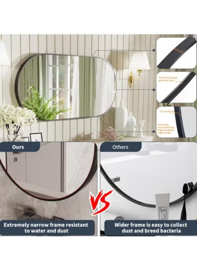 Beauenty Oval Wall Mirror Black: 100x60cm Modern Metal Framed Vanity Accent Pill-Shaped Mirror for Bathroom, Entryway Hall, Living Room, Bedroom, Wall Decor, Horizontal or Vertical - Image 4