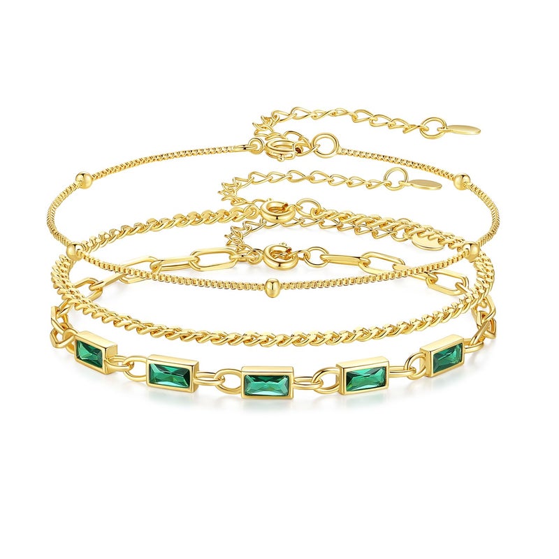 GexTyde Gold Birthstone Bracelet for Women, 18K Gold Plated Layered Jewelry Bracelet Set, Womens Dainty Stackable Bracelets Link Paperclip Chain Valentines Day Gift for Wife Her - Image 1