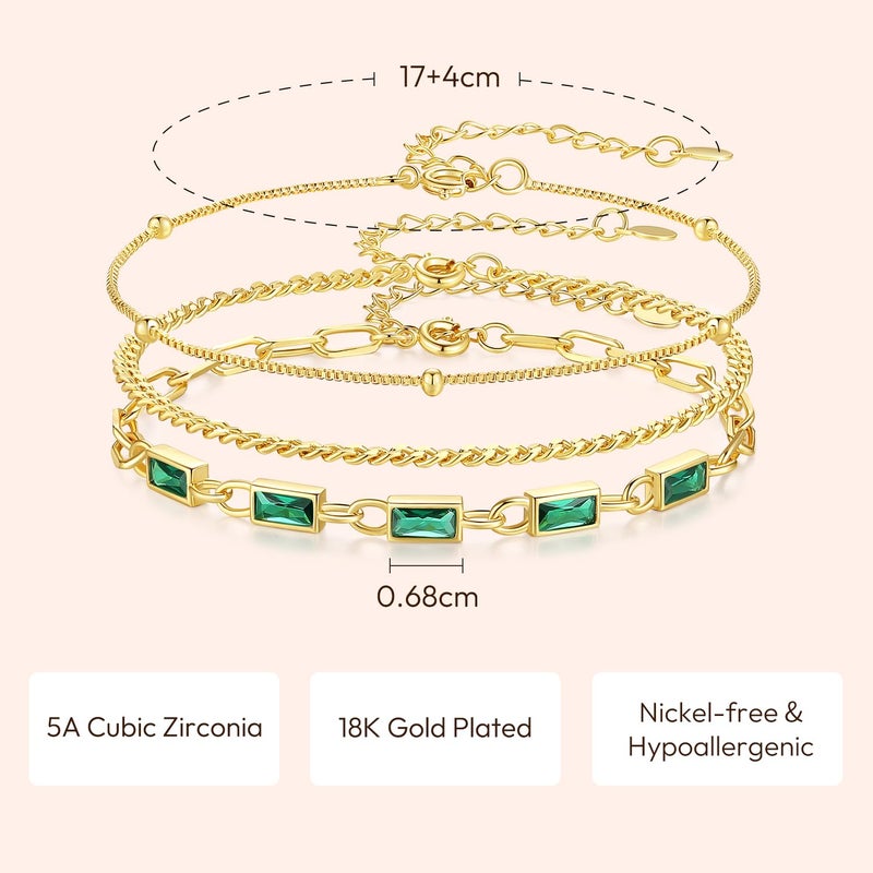 GexTyde Gold Birthstone Bracelet for Women, 18K Gold Plated Layered Jewelry Bracelet Set, Womens Dainty Stackable Bracelets Link Paperclip Chain Valentines Day Gift for Wife Her - Image 4