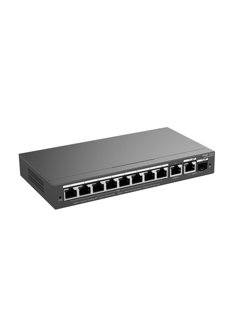 Ruijie - Reyee RG-ES210GS-P 10-Port Gigabit Smart Cloud Managed PoE Switch, 8 PoE+ Ports (IEEE 802.3af/at), 2 Non-PoE Ports, 802.1Q VLAN, QoS, Link Aggregation, Fanless Design, Energy Efficient, Remote Management via Cloud and Mobile App - Image 1