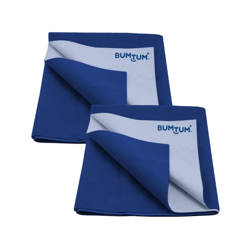 Bumtum Baby Dry Sheet Waterproof Soft Microfleece Baby Bed Protector | Anti - Bacterial & Odour Free | Extra Absorbant, Reuseable & Washable (Royal Blue, Medium Size, 100 * 70cm, Pack of 2) - Image 1