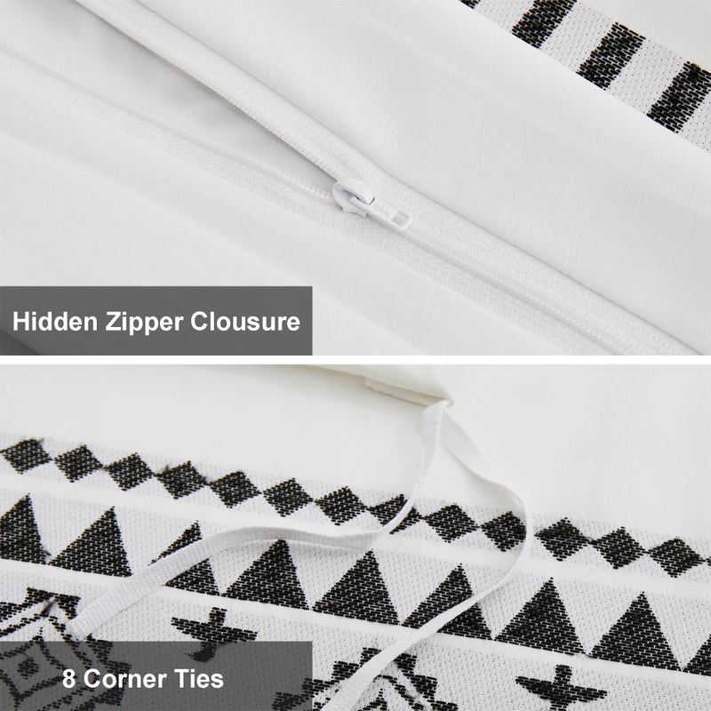 Oli Anderson Boho Duvet Cover Set Queen Size, Black and White Color Clash 3 PCS Microfiber Bedding Set, Durable and Super Soft Duvet Covers with Zipper and Ties, 90"*90" - Image 4