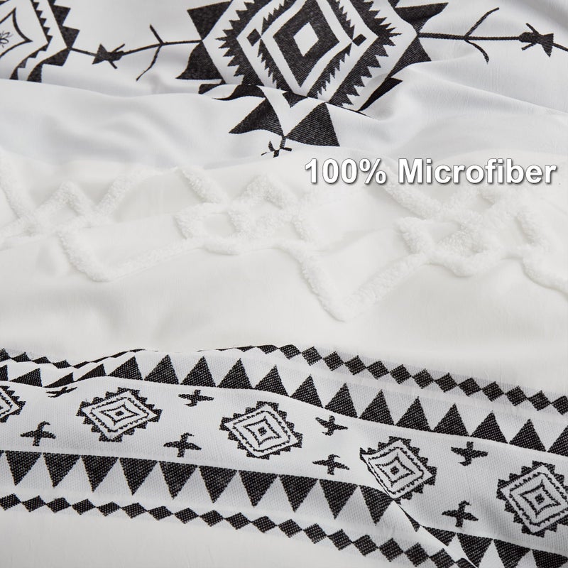 Oli Anderson Boho Duvet Cover Set Queen Size, Black and White Color Clash 3 PCS Microfiber Bedding Set, Durable and Super Soft Duvet Covers with Zipper and Ties, 90"*90" - Image 3
