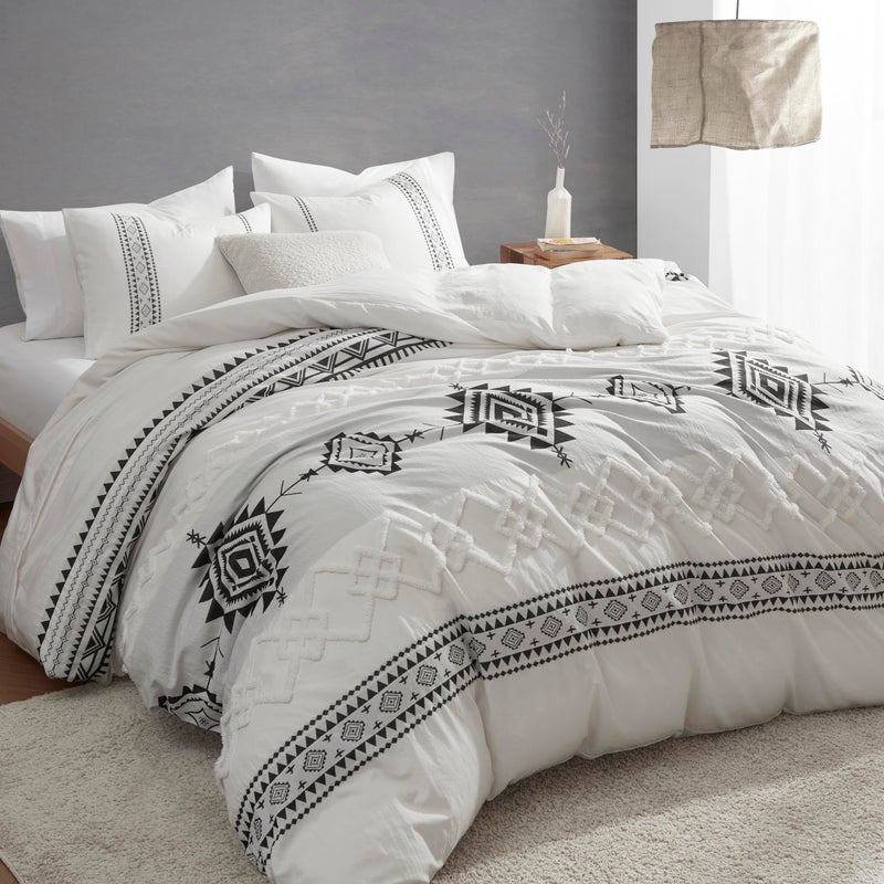 Oli Anderson Boho Duvet Cover Set Queen Size, Black and White Color Clash 3 PCS Microfiber Bedding Set, Durable and Super Soft Duvet Covers with Zipper and Ties, 90"*90" - Image 2
