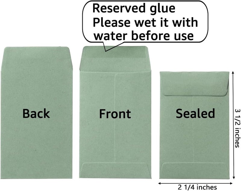 Homtable 100 Pieces Sage Green Small Coin Envelopes Self-Adhesive for Garden, Office or Wedding, 2.25x3.5 inches - Image 2