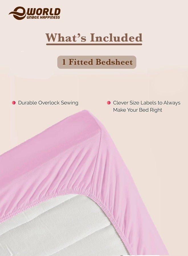 Eworld Pink Microfiber Fitted Bedsheet with Deep Pocket for a Snug Fit, Breathable, Machine Washable for Optimal Protection, Available in King, Queen and Single Sizes, Without Pillow Cover - Image 3