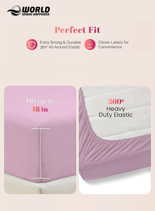 Eworld Pink Microfiber Fitted Bedsheet with Deep Pocket for a Snug Fit, Breathable, Machine Washable for Optimal Protection, Available in King, Queen and Single Sizes, Without Pillow Cover - Image 4