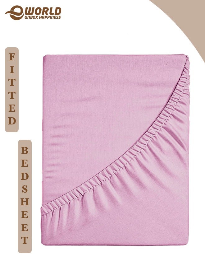 Eworld Pink Microfiber Fitted Bedsheet with Deep Pocket for a Snug Fit, Breathable, Machine Washable for Optimal Protection, Available in King, Queen and Single Sizes, Without Pillow Cover - Image 1