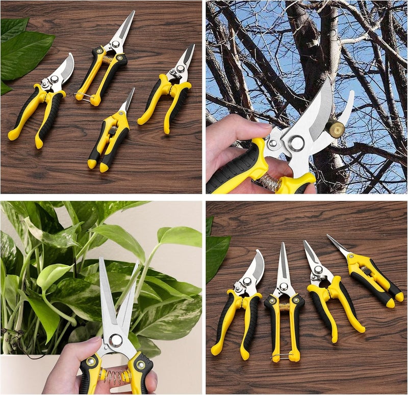 Topbooc 5 pack Garden Pruning Shears Stainless Steel Blades, Handheld Scissors Set with Gardening Gloves,Heavy Duty Garden Bypass Pruning Shears,Tree Trimmers Secateurs, Hand Pruner (Yellow and Black) - Image 5
