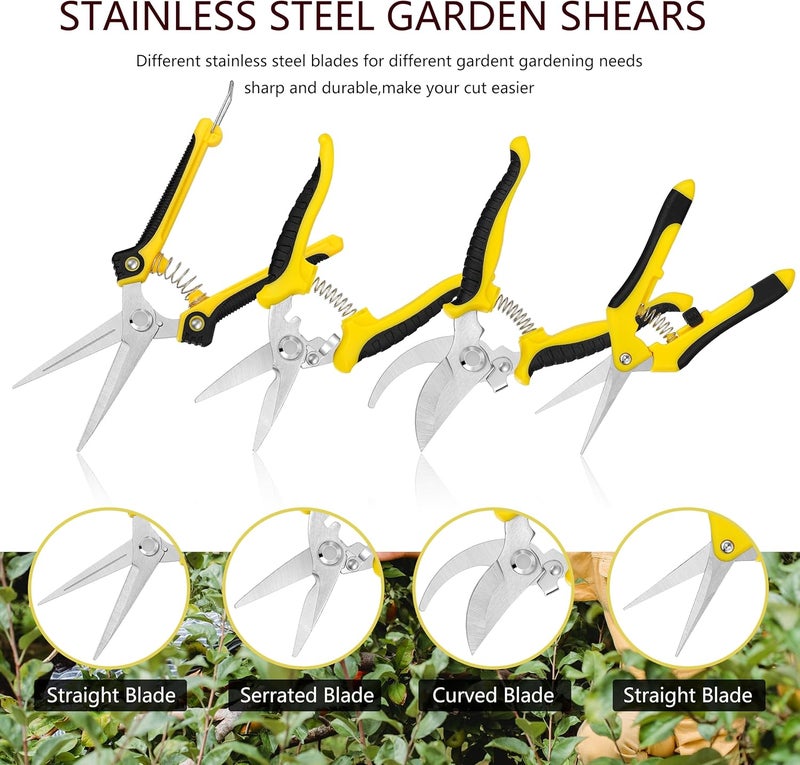 Topbooc 5 pack Garden Pruning Shears Stainless Steel Blades, Handheld Scissors Set with Gardening Gloves,Heavy Duty Garden Bypass Pruning Shears,Tree Trimmers Secateurs, Hand Pruner (Yellow and Black) - Image 2