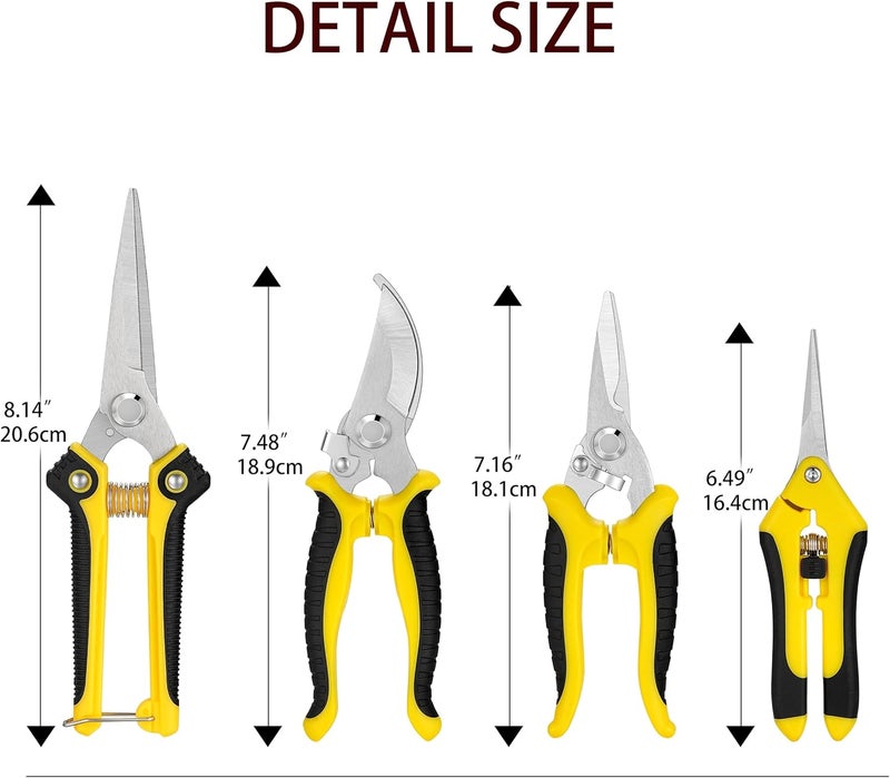 Topbooc 5 pack Garden Pruning Shears Stainless Steel Blades, Handheld Scissors Set with Gardening Gloves,Heavy Duty Garden Bypass Pruning Shears,Tree Trimmers Secateurs, Hand Pruner (Yellow and Black) - Image 4