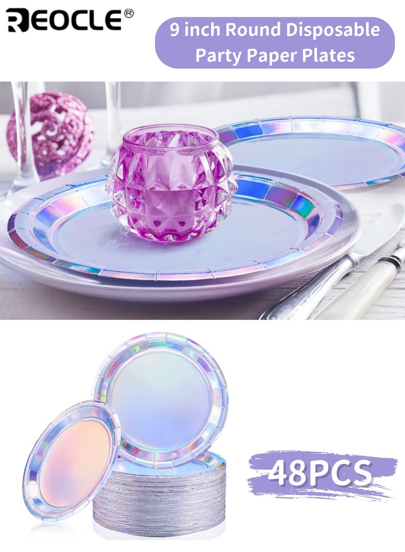 REOCLE 48PCS Round Disposable Paper Plates Dessert Dinner Appetizer Plates for Cake Salad Pizza Birthday Baby Showers Parties Events Celebrations Home Wedding Decoration Sturdy Oil-Resistant Ideal for Party Use(9 Inch） - Image 1