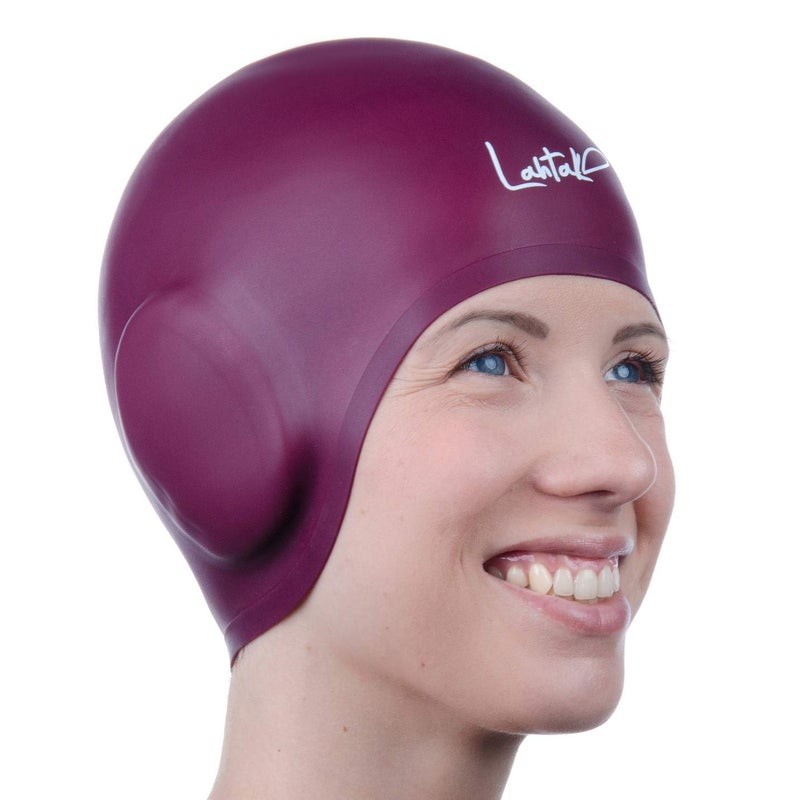 Lahtak Swim Caps Ear Protection 3D - Swimming Cap for Women Men - Silicone Swim Cap Waterproof - Fits Long Hair & Short - Adult Swim Cap - Youth Swim Cap - Swim Hats (Windsor Wine) - Image 1
