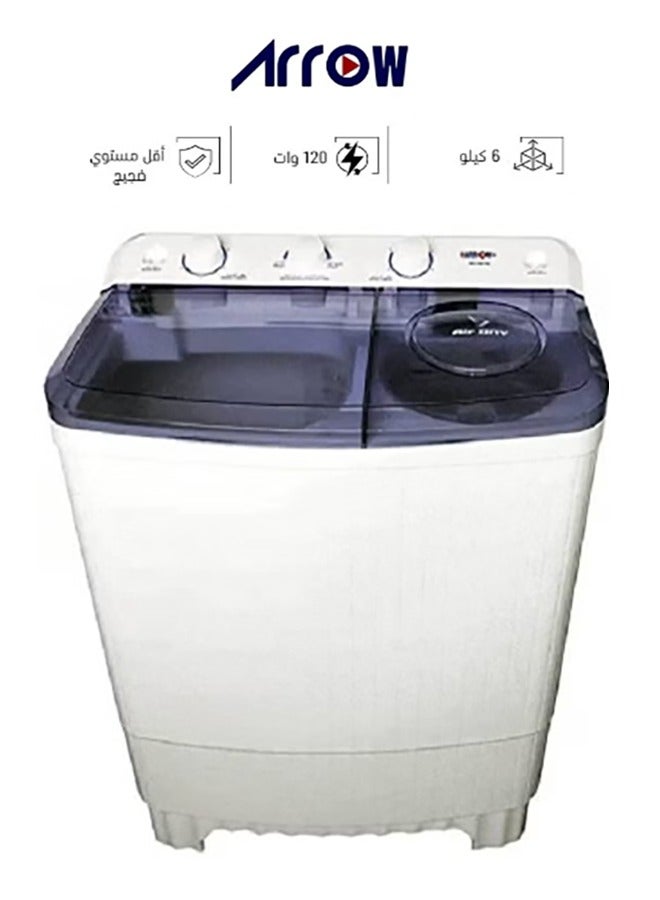 Arrow Twin Tub 6KG Washing Machine, Semi-Automatic Streamlined Design, Lightweight Frame for Easy Installation, Durable White Color | RO-07TTB - Image 1