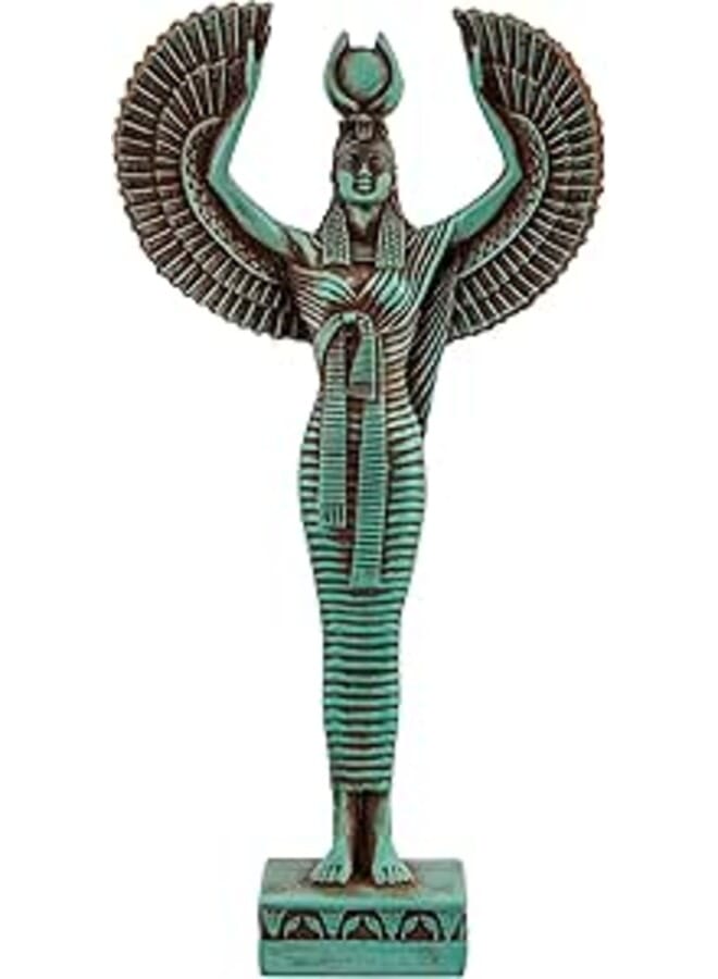Ancient Egyptian statue of Isis wings green large stone Goddess of protection and magic unique ancient Egypt altar was also known as the goddess of motherhood,healing, and rebirth made in Egypt