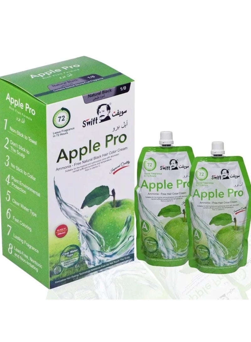 Swift Apple Pro Gray Coverage Hair Dye, Natural Black Hair Color Cream 500ml (Natural Black) - Image 1