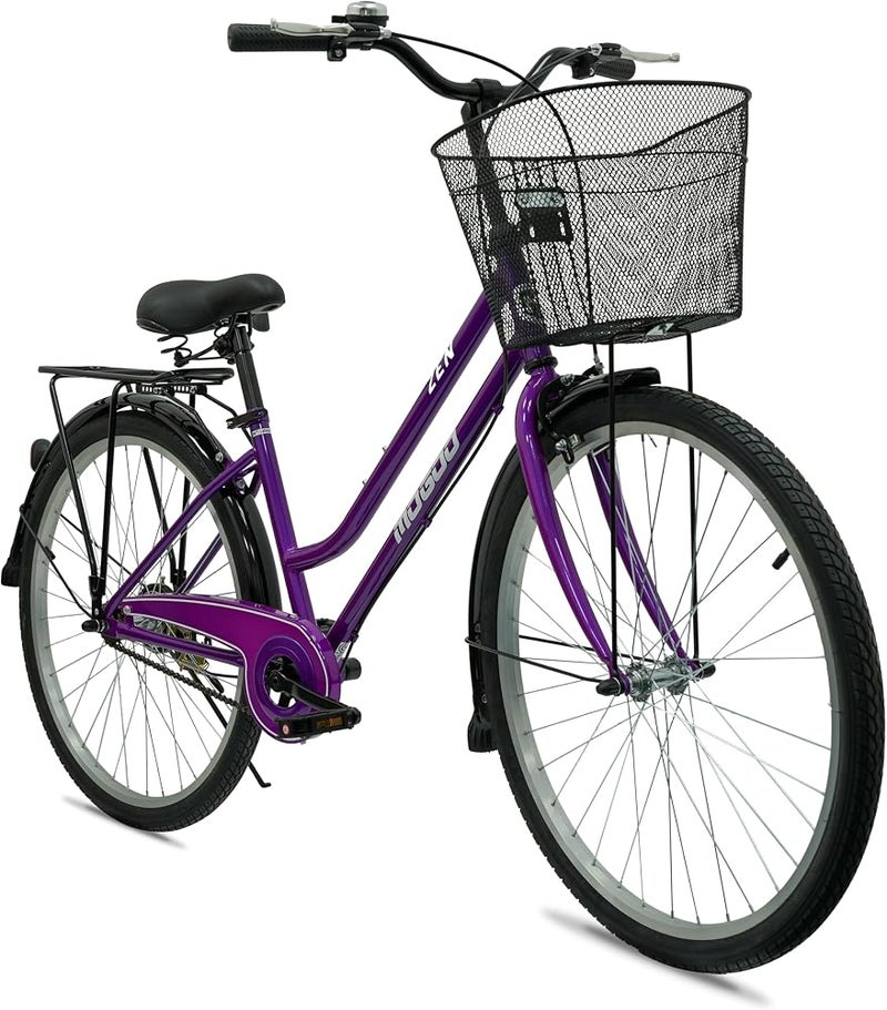 Mogoo Zen City Bike - 24/26-Inch, Unisex Durable Steel Frame, Adjustable Seat, Front Basket, Rear Carrier, Hand Brakes, Steel Fenders, Sporty Design for Comfortable Urban Rides - Image 2