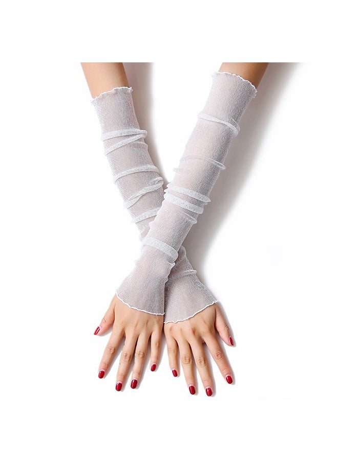 HY Women's Long Ultra-thin Lace Gloves Sun UV Protection, Cooling Mesh Sleeves Fingerless Arms Legs Accessories for Party Outdoor Sport Activities(4 Pairs Black/White/Grey/Pink)  - Image 5