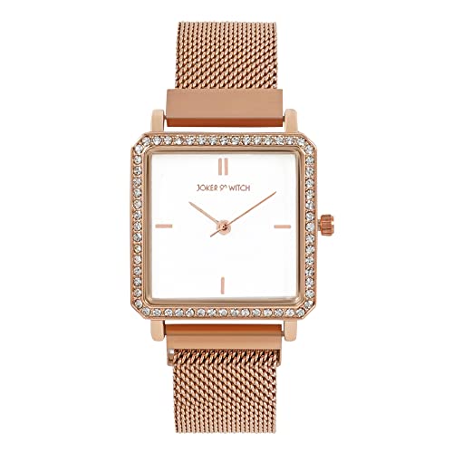 Joker & Witch Octa 28mm White Dial 18mm Rose Gold Steel Mesh Watch for Women - Image 1