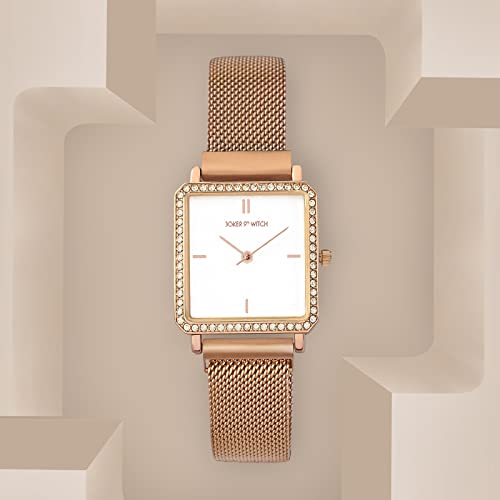 Joker & Witch Octa 28mm White Dial 18mm Rose Gold Steel Mesh Watch for Women - Image 3