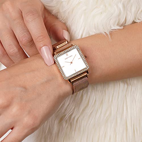 Joker & Witch Octa 28mm White Dial 18mm Rose Gold Steel Mesh Watch for Women - Image 2