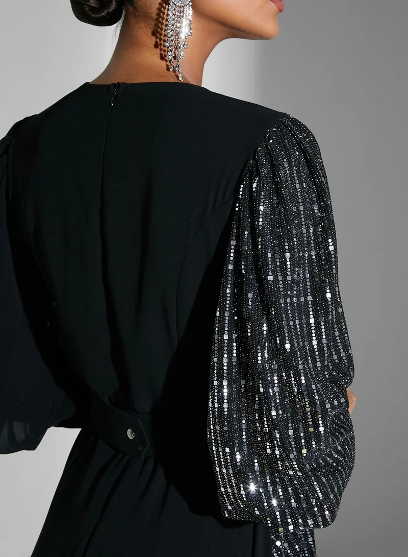 Namshi x Farah Hassan Semi Shimmer Drape Detail Dress