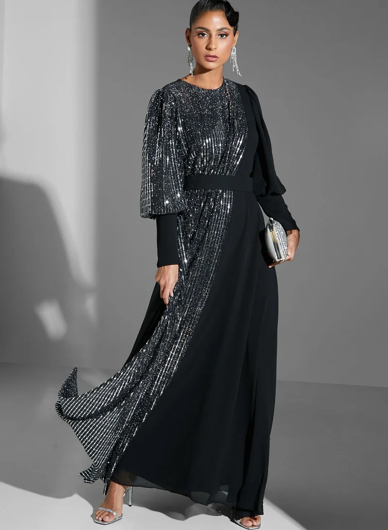 Namshi x Farah Hassan Semi Shimmer Drape Detail Dress