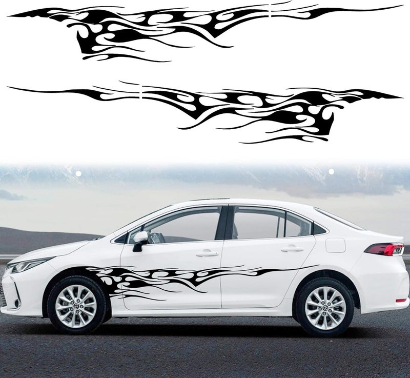 ARS 2Pcs Flame Graphics Car Body Side Sticker Racing Sports Stripe Decal for Universal Vinyl Self-Adhesive Decoration Accessories Truck SUV Off-Road Vehicles (Black)-261cm - Image 1