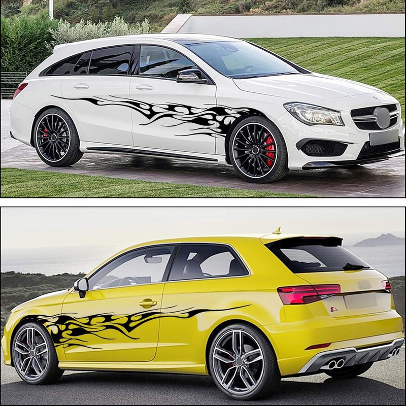 ARS 2Pcs Flame Graphics Car Body Side Sticker Racing Sports Stripe Decal for Universal Vinyl Self-Adhesive Decoration Accessories Truck SUV Off-Road Vehicles (Black)-261cm - Image 4