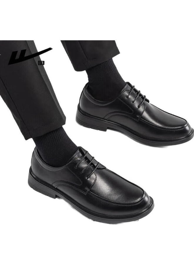 Pull Back Huili Leather Shoes For Men, Business Casual Derby Shoes, Wedding Groom Interview Formal Shoes, 1124 Black, Size 39 - Image 2