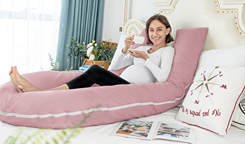 Meiz Pregnancy Pillow, Cooling Silky Pregnancy Pillows for Sleeping, 65" U Shaped Full Body Maternity Pillow for Pregnant Women, with Washable Jersey Cotton Cover, Pink - Image 5