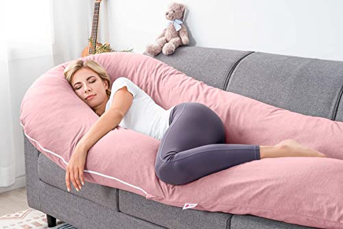 Meiz Pregnancy Pillow, Cooling Silky Pregnancy Pillows for Sleeping, 65" U Shaped Full Body Maternity Pillow for Pregnant Women, with Washable Jersey Cotton Cover, Pink - Image 4