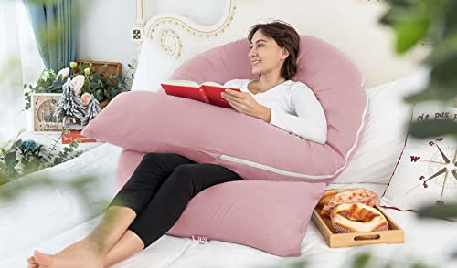 Meiz Pregnancy Pillow, Cooling Silky Pregnancy Pillows for Sleeping, 65" U Shaped Full Body Maternity Pillow for Pregnant Women, with Washable Jersey Cotton Cover, Pink - Image 3
