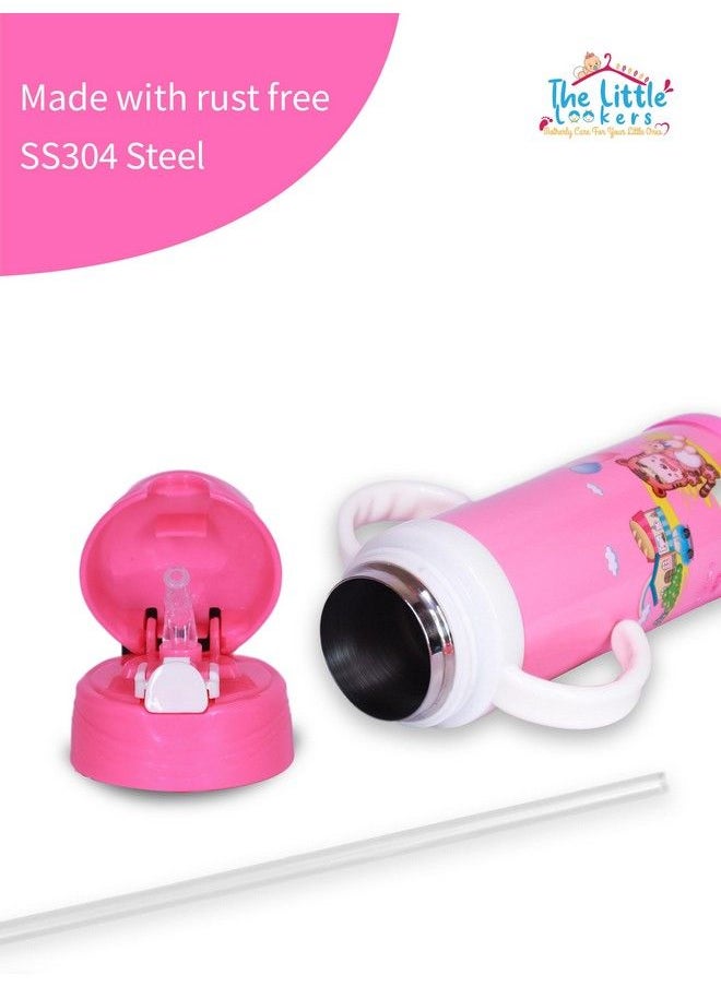 The Little Lookers - Stainless Steel Sipper Bottle For Kids;Sipper Bottle With Straw;Travelling Water Bottle For Kids With Straw (Pink 450Ml) - Image 1