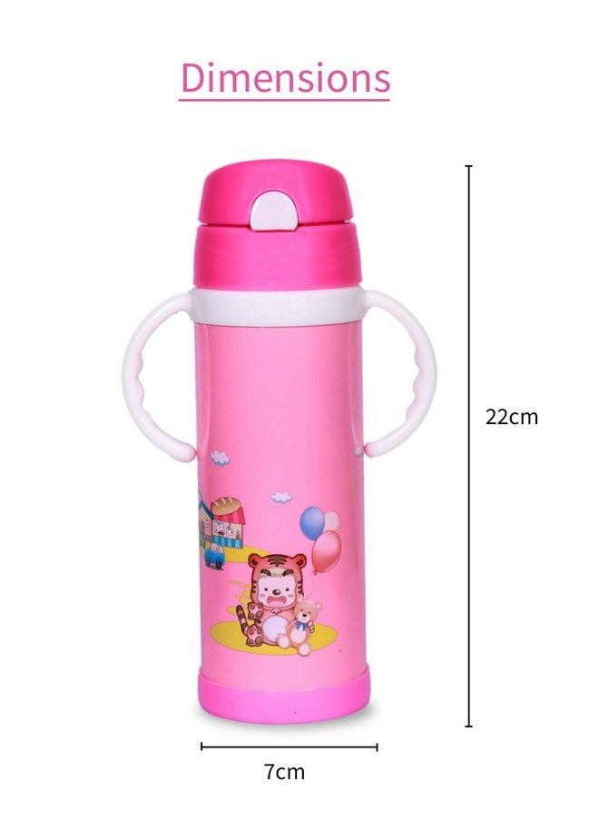 The Little Lookers - Stainless Steel Sipper Bottle For Kids;Sipper Bottle With Straw;Travelling Water Bottle For Kids With Straw (Pink 450Ml) - Image 1
