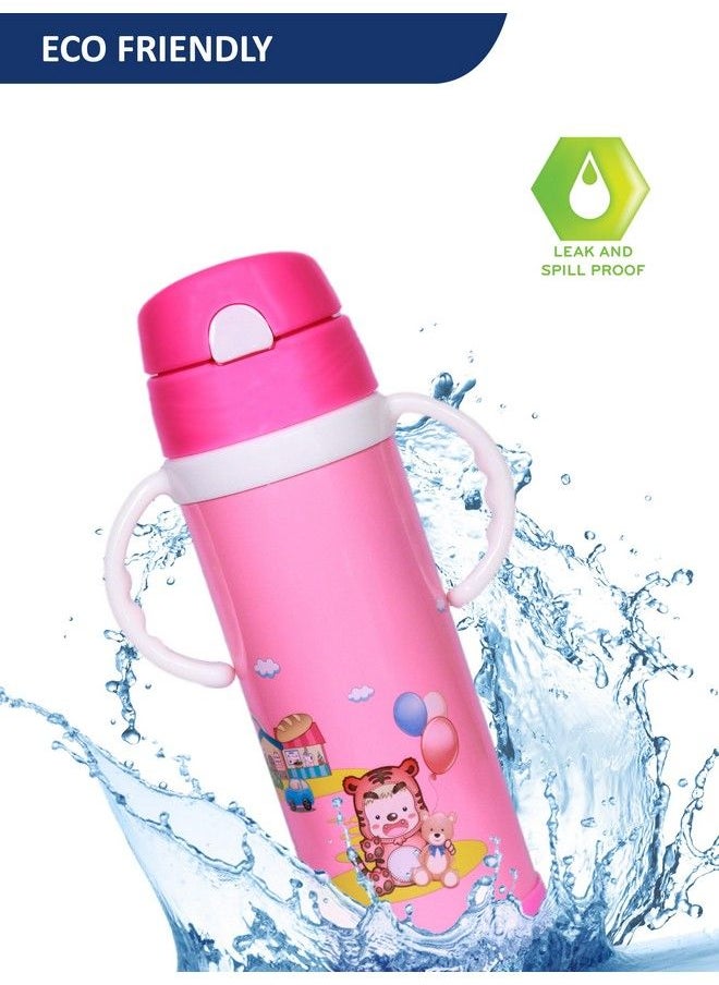 The Little Lookers - Stainless Steel Sipper Bottle For Kids;Sipper Bottle With Straw;Travelling Water Bottle For Kids With Straw (Pink 450Ml) - Image 1