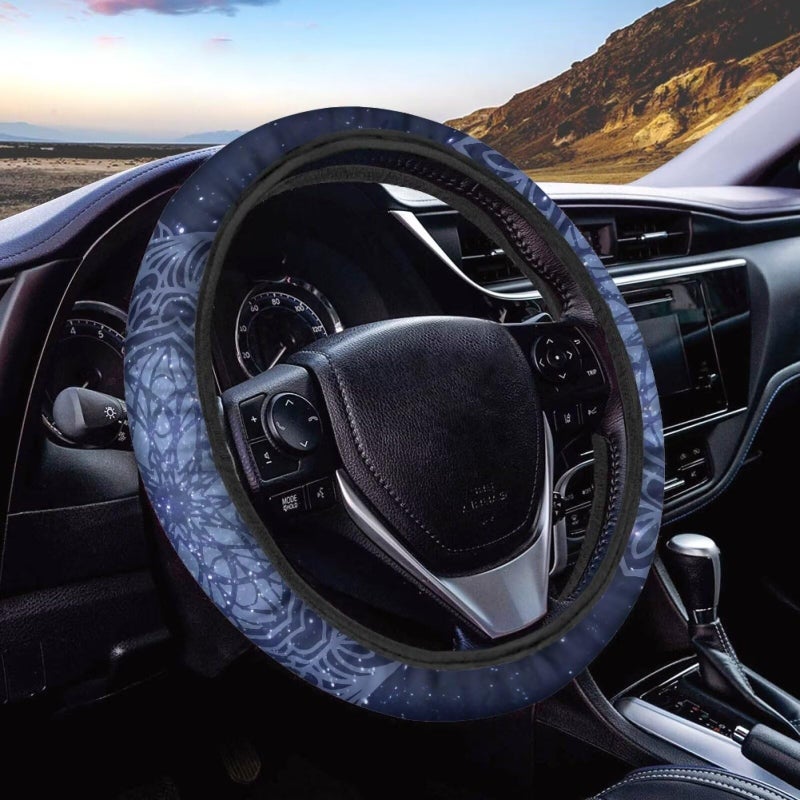 AFPANQZ Mandala Floral Print Car Steering Wheel Cover Sweat Absorption Safe Driving AntiSlip Durable Steering Wheel Protection No Smell Fashion Machine Washable Universal Purple