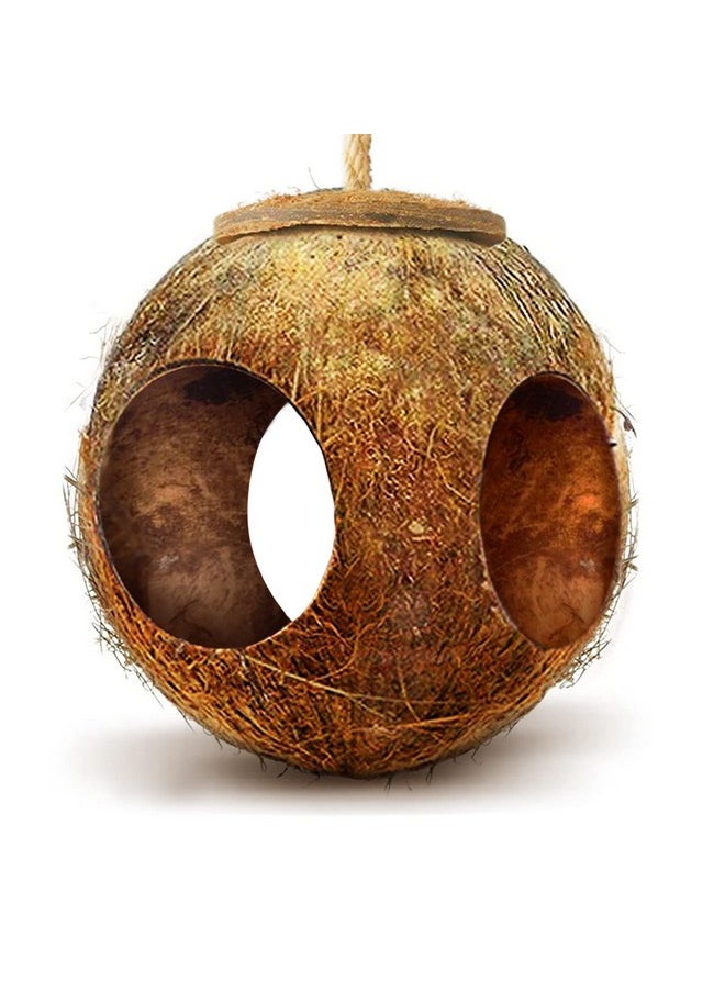 SunGrow - SunGrow Leopard Gecko Coco Hut, Gecko Climbing Accessories, Raw Coconut Shell Reptile Hide, Terrarium Habitat Décor, 2.5” Opening Diameter, with Fiber Loop for Hanging (3-Holes) - Image 1