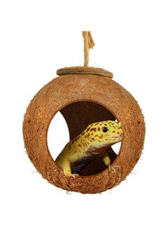 SunGrow SunGrow Leopard Gecko Coco Hut, Gecko Climbing Accessories, Raw Coconut Shell Reptile Hide, Terrarium Habitat Décor, 2.5” Opening Diameter, with Fiber Loop for Hanging (3-Holes)  - Image 1